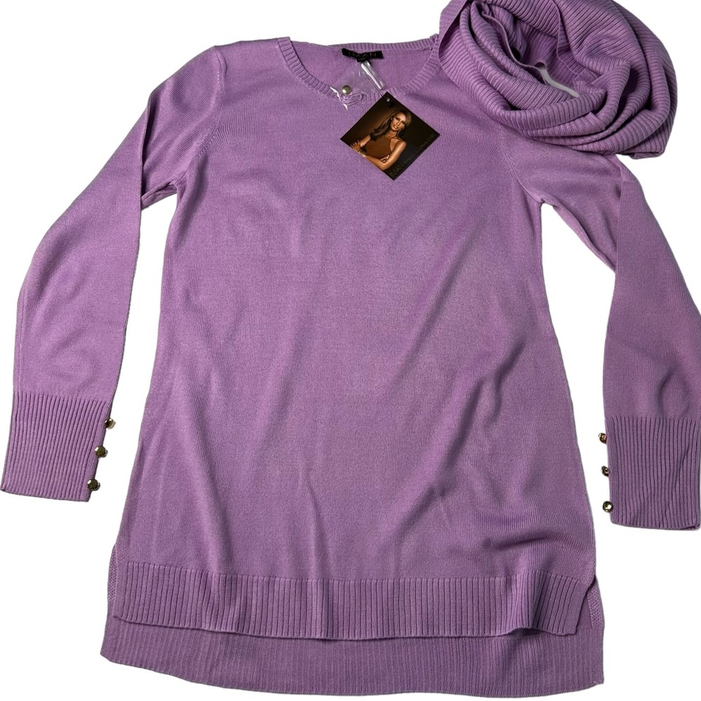 New Iman lilac purple‎ comfy Chic Sweater and circle scarf small